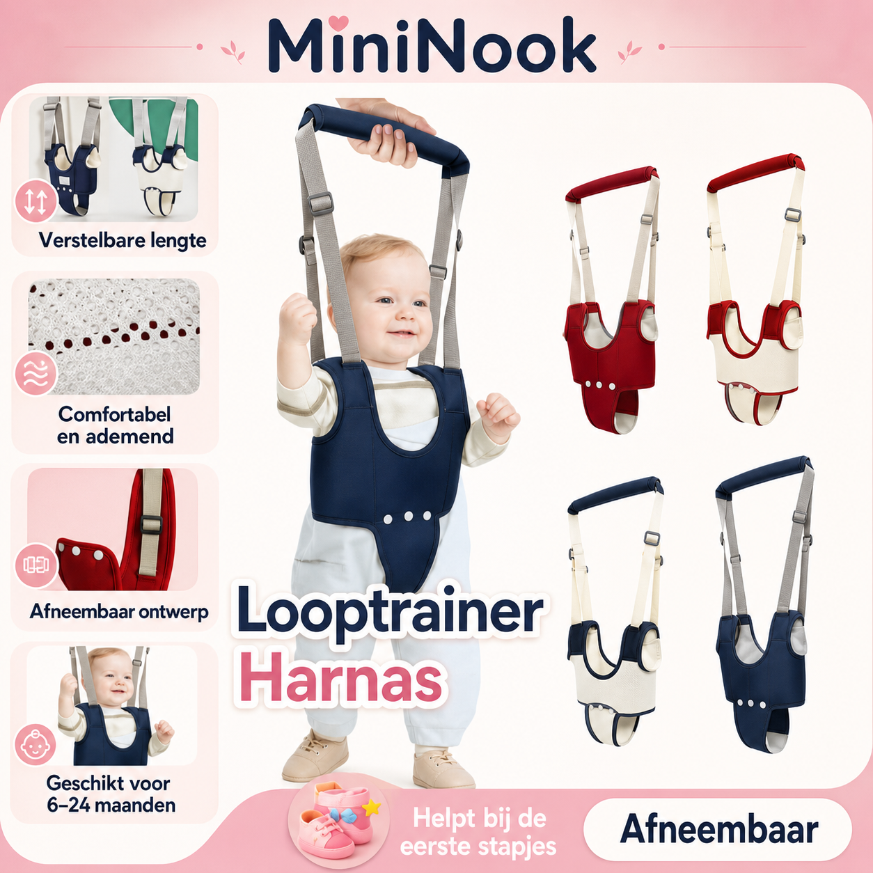 MiniNook Looptrainer Harnas – comfortabele ondersteuning bij de eerste stapjes